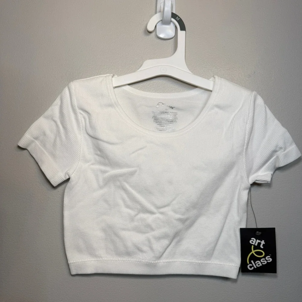 Art Class Girls White Ribbed Cropped Short Sleeve Shirt Size Medium 8 NWT